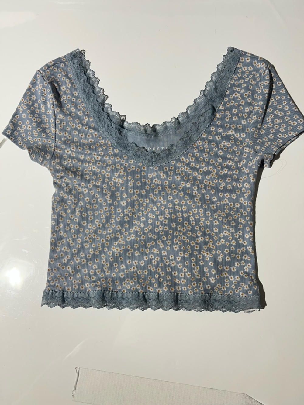 Aeropostale Light Blue Daisy Lace-Trim Scoop Crop Top